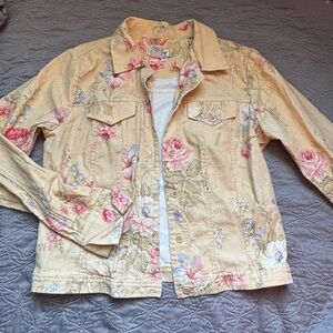 Coldwater Creek Floral Jean Jacket - Cream and Pink